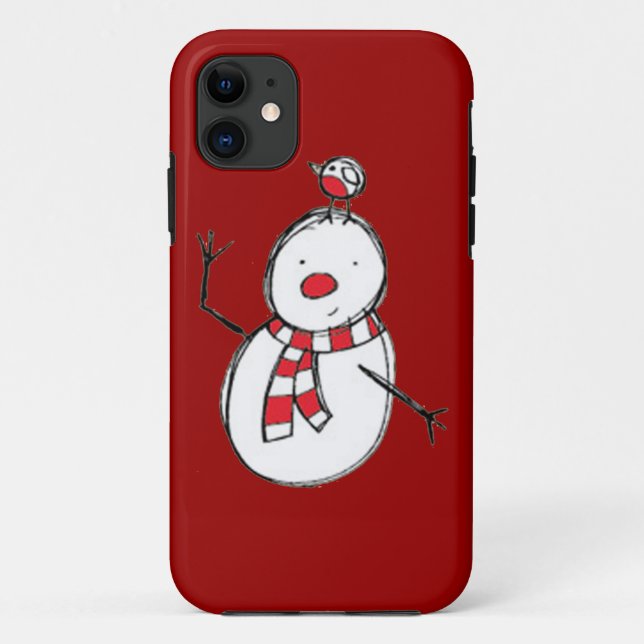11 Cute Snowman avec Bird iPhone 5 Coque (Dos)