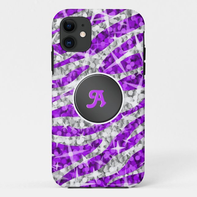 11 Glitz Zebra violet coque iphone monogramme noir (Dos)