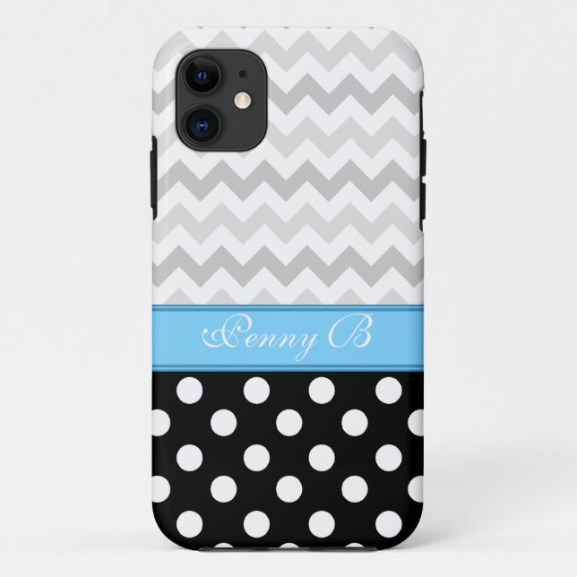 11 Gris Chevron Black Polka Dot Blue iPhone 5 Coque (Dos)