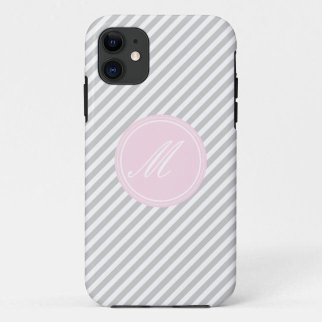 11 Gris et blanc bande Monogramme iPhone 5 Coque (Dos)