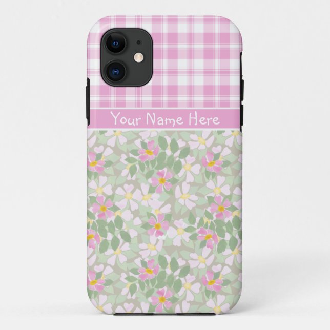 11 iPhone 5 Coque-Mate Coque : Pink Dogroses et Plaid (Dos)