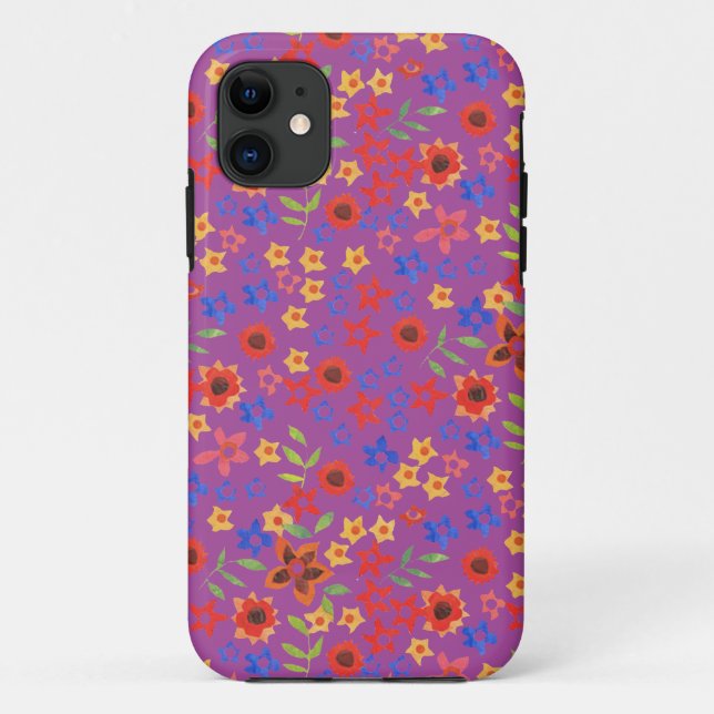 11 Miniprint Floral rétro sur Coque Magenta iPhone 5/ (Dos)