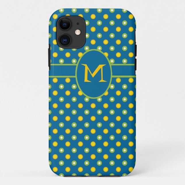 11 Monogramme bleu Pois iPhone 5/5s Xtreme Coque (Dos)