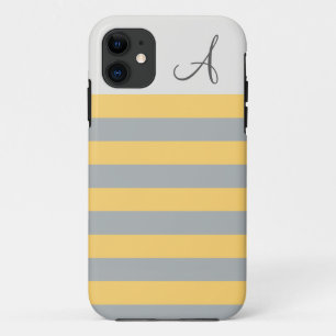 11 Monogramme rayé jaune et gris iPhone 5/5s Coque