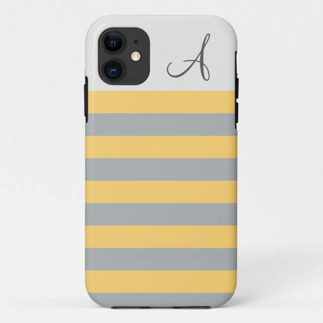 11 Monogramme rayé jaune et gris iPhone 5/5s Coque (Dos)