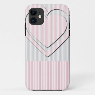 11 Motif rétro Coeur rose rayé #1 - coque iphone