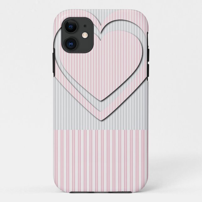 11 Motif rétro Coeur rose rayé #1 - coque iphone (Dos)