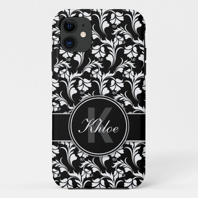 11 Noir blanc Floral iPhone 5 coque Monogramme (Dos)