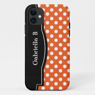 11 Orange Polka Dot Black Frame iPhone 5 coque