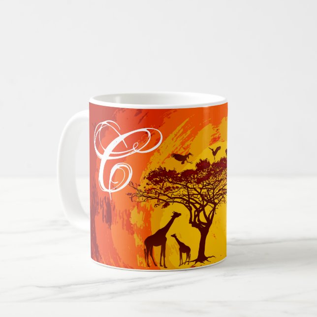  11 Oz. Café Mug Africain Safari Giraffe Sunse (Devant gauche)