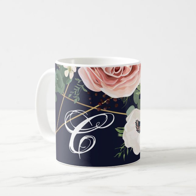  11 Oz. Café Mug Jardin géométrique Rose Marine Bl (Devant gauche)