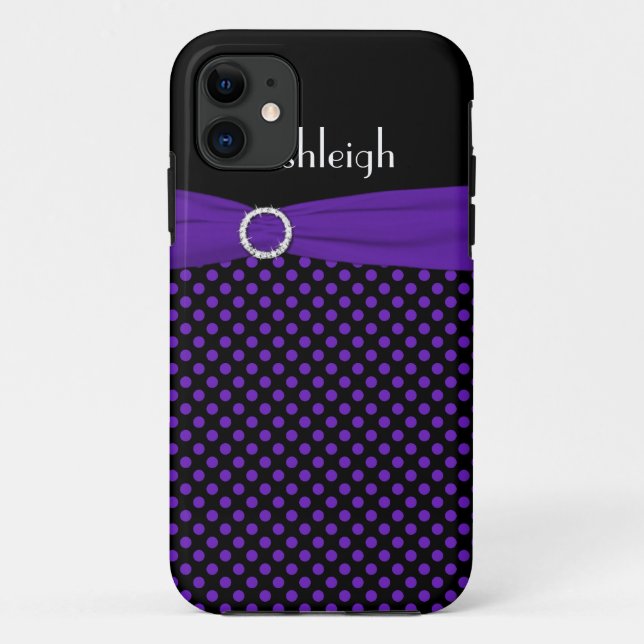 11 Personnalisé noir, violet Polka Dot iPhone 5 Coque (Dos)