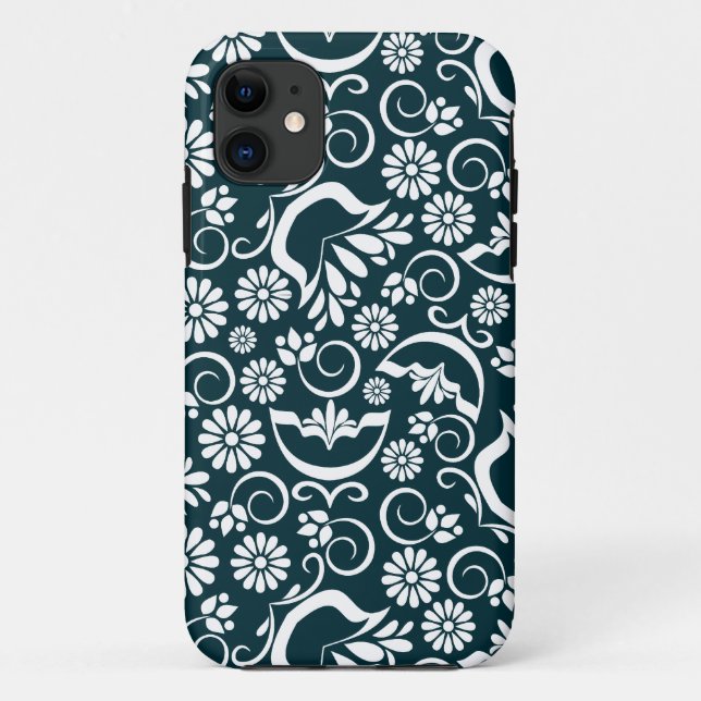 11 Retro noir fleurs blanches iPhone 5 Coque (Dos)