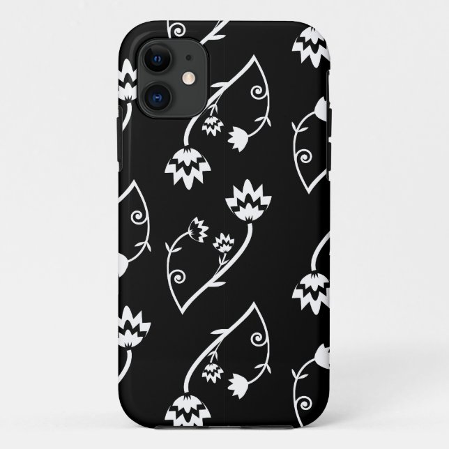 11 Retro noir fleurs blanches iPhone 5 Coque (Dos)