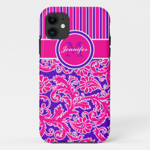 11 Rose violet blanc rayé Damask 3 iPhone 5 Coque