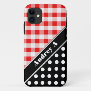 11 Rouge En vichy Noir Polka Dot iPhone 5 Coque