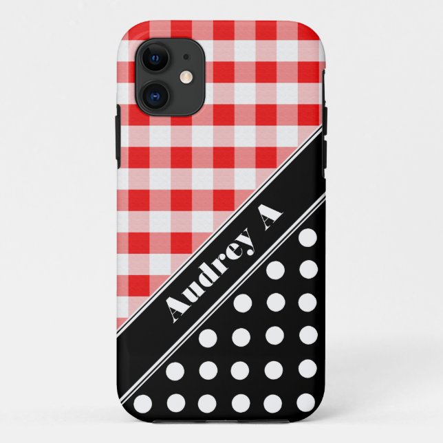 11 Rouge En vichy Noir Polka Dot iPhone 5 Coque (Dos)