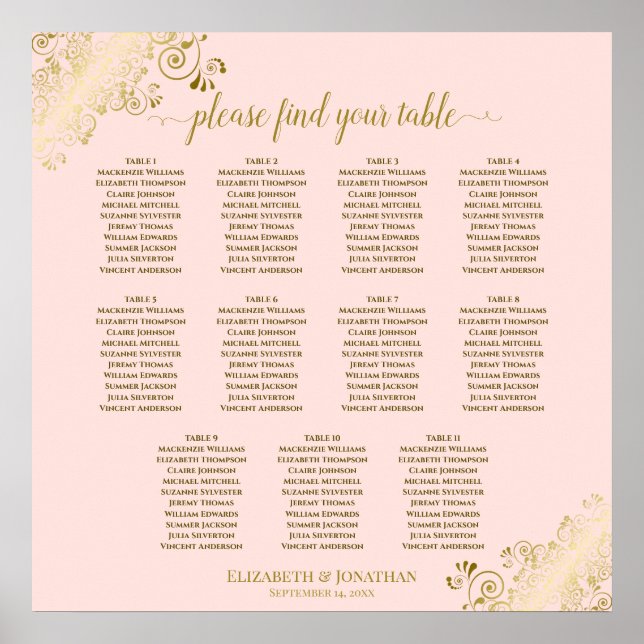 11 Tableau Mariage Plat Rose & Or (Devant)