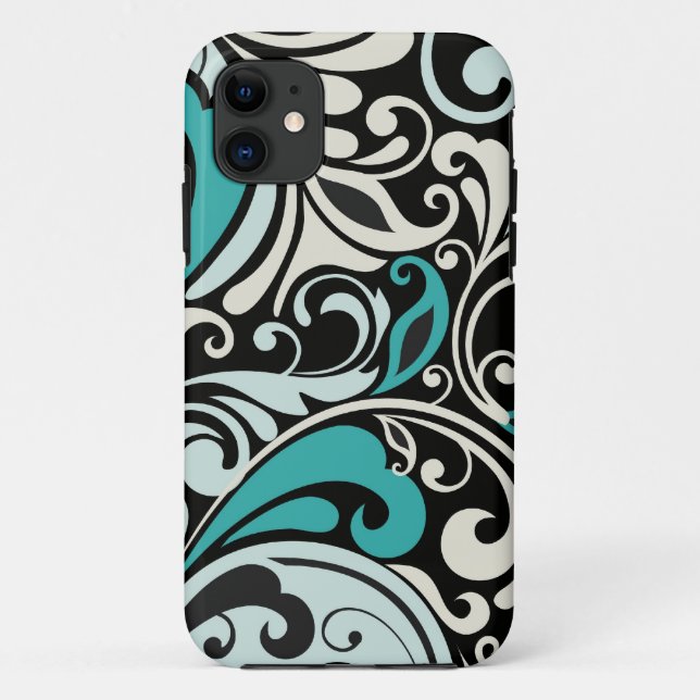 11 Turquoise Floral Swirls iPhone 5 Coque (Dos)