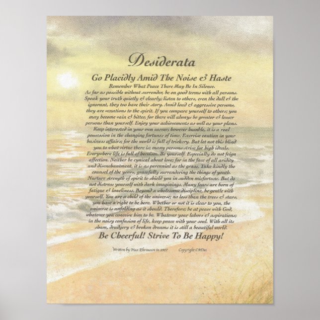 11 x 14 Desiderata Poster sur Golden Ocean Sunset (Devant)