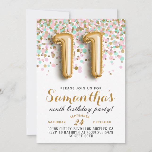 11e anniversaire Confetti Invitation (Devant)