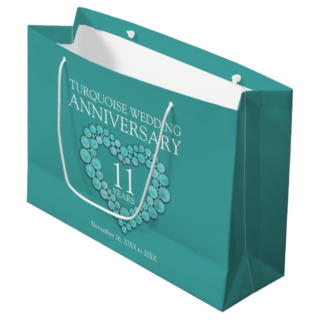 11e anniversaire de mariage Turquoise sac cadeau p (Devant Angle)