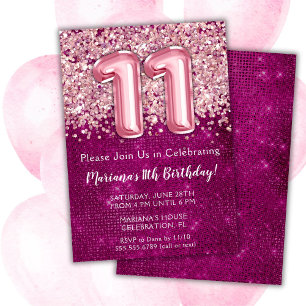 11e anniversaire Invitation Girl Magenta Parties s
