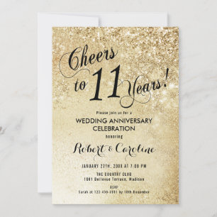 11e anniversaire Mariage Gold Invitation