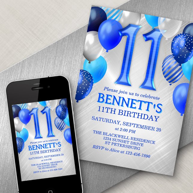 11th Boys Blue Birthday Invitation (Créateur téléchargé)