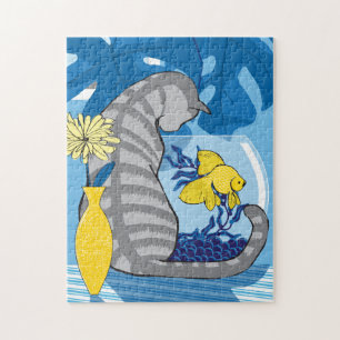 11x14 Cat & Goldfish Puzzle pour les aveugles de c