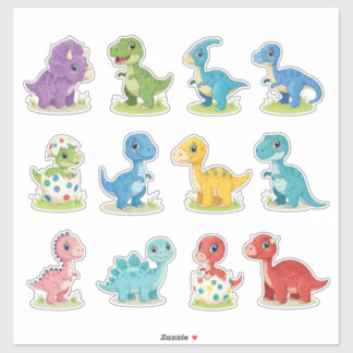 12 Autocollants en vinyle de dinosaures colorés et