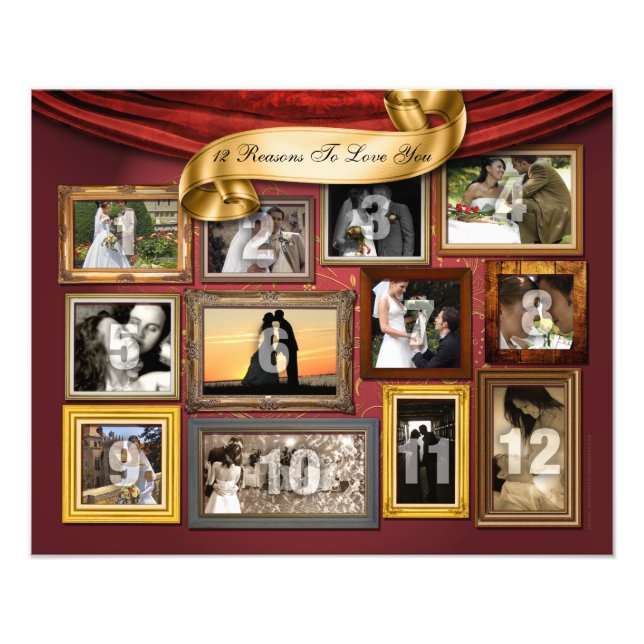 12 Coeurs Poster Mariage Photo Élargissement (Devant)