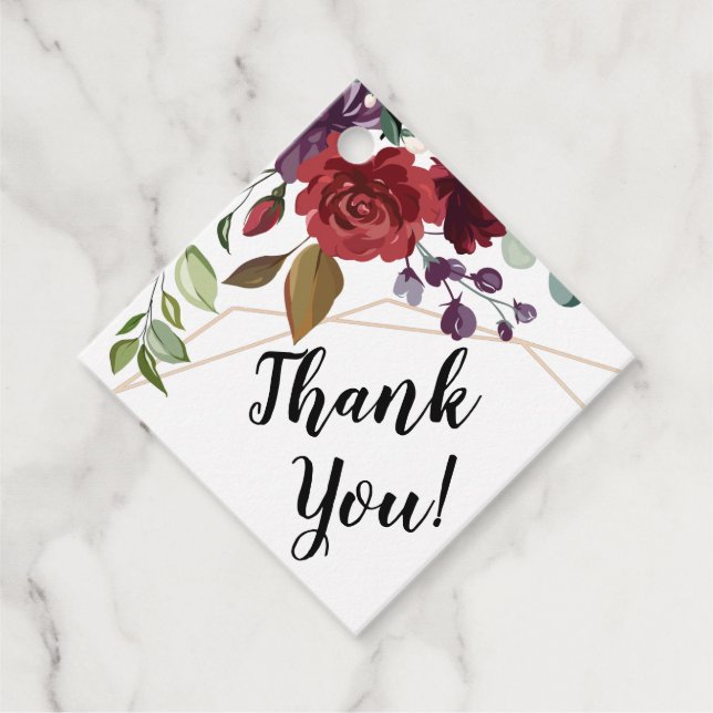 12 étiquettes cadeaux Roses blanches or géométriqu (Devant)