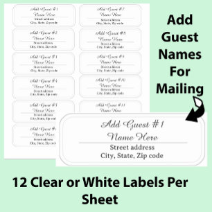 12 Étiquettes d'adresse claires avec noms d'invité