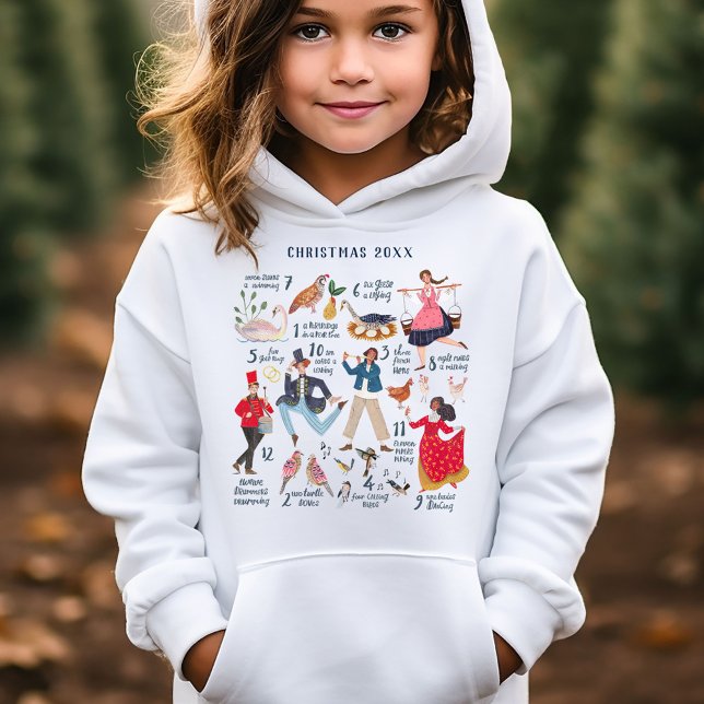 12 Jours de Noël Enfants classiques (12 Days of Christmas traditional classic ballet characters kids holiday hoodie.)