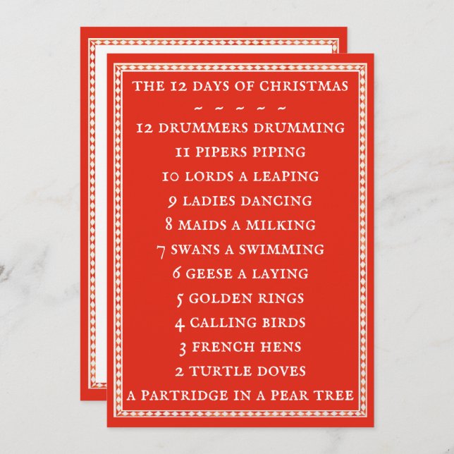 12 JOURS LYRICS 5x7 Carte Plat II / Rouge (Devant / Derrière)