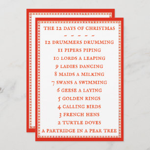 12 JOURS LYRICS 5x7 Carte plate II