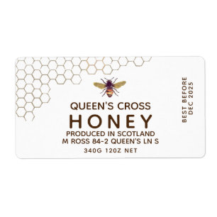 12 oz Honey Hex Jar Étiquette avec peigne de miel 
