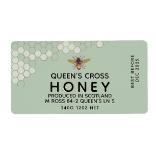 12 oz Honey Hex Jar Étiquette avec peigne de miel