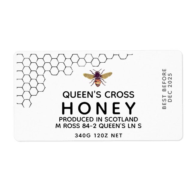 12 oz Honey Hex Jar Étiquette avec peigne de miel  (Devant)