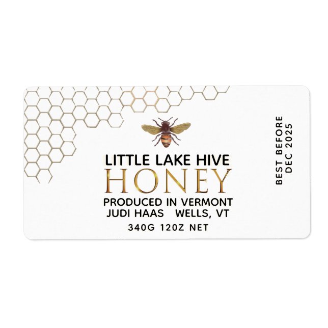 12 oz Honey Hex Jar Étiquette avec peigne de miel  (Devant)