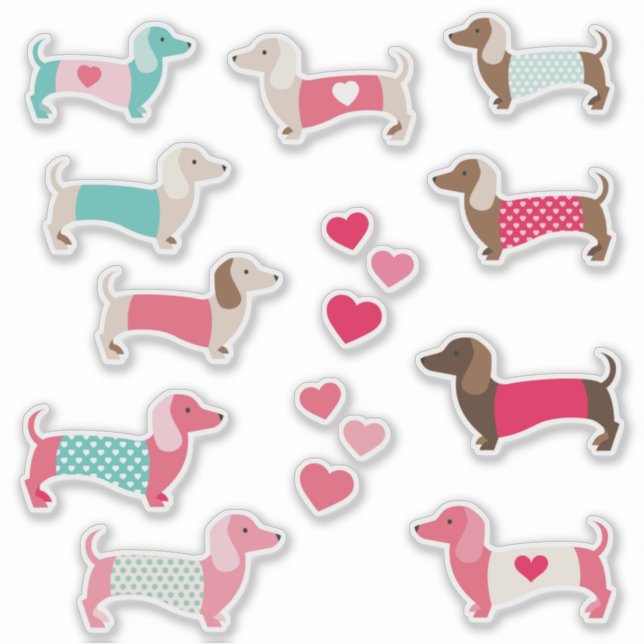 12 PASTEL DACHSHUND VINYL STICKERS (Devant)