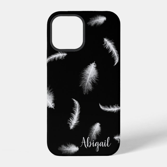12 Plumes blanches sur Coque Case-Mate iPhone noire (Verso)