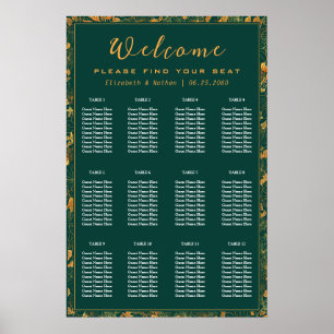 12 Tableau Emerald Green & Gold Floral Seating Cha