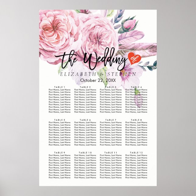 12 Tableaux Mariage Tableau de siège Aquarelle Flo (Devant)