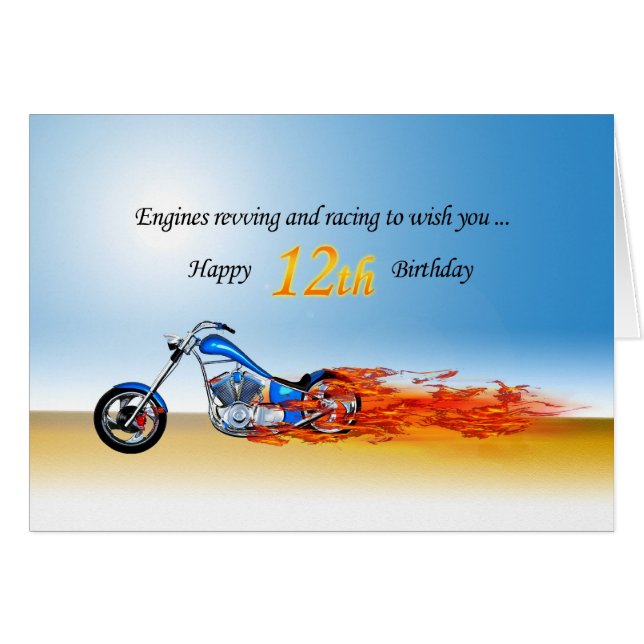 12e anniversaire avec une moto flamboyante (Devant horizontal)