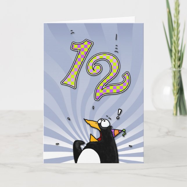 12e anniversaire - Carte de surprise de pingouin (Devant)