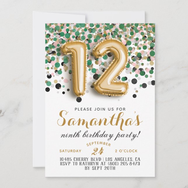 12e anniversaire Confetti Invitation (Devant)