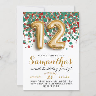 12e anniversaire Confetti Invitation