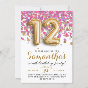12e anniversaire Confetti Invitation